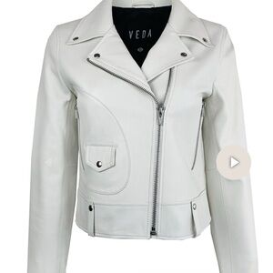 Veda's Mercury leather moto jacket in Off white Size M